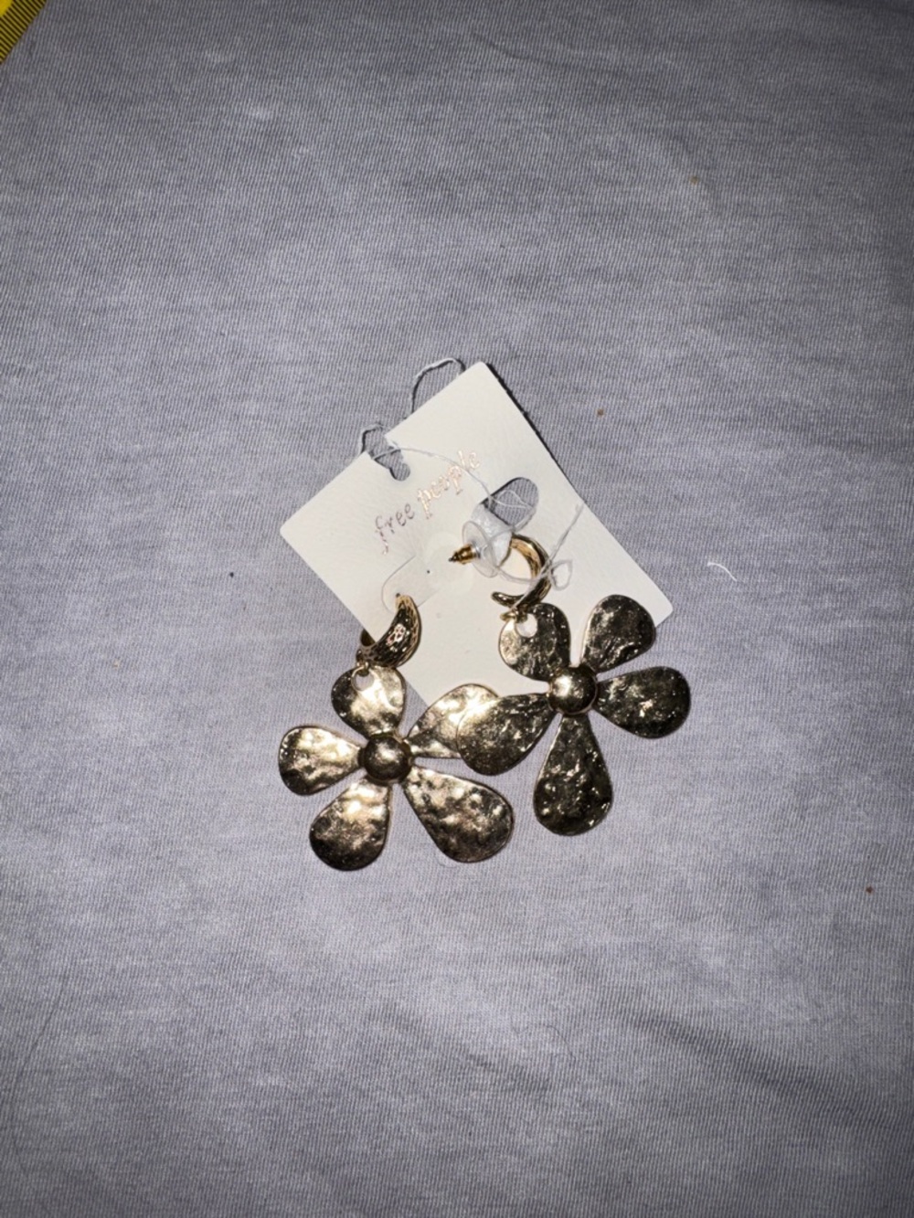 Free People Hammered Gold Floral Hoop Drop Earrings